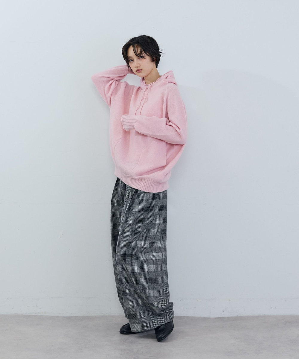 ADIEU TRISTESSE ウールカシミヤドルマンスリーブニットフーディ ピンク