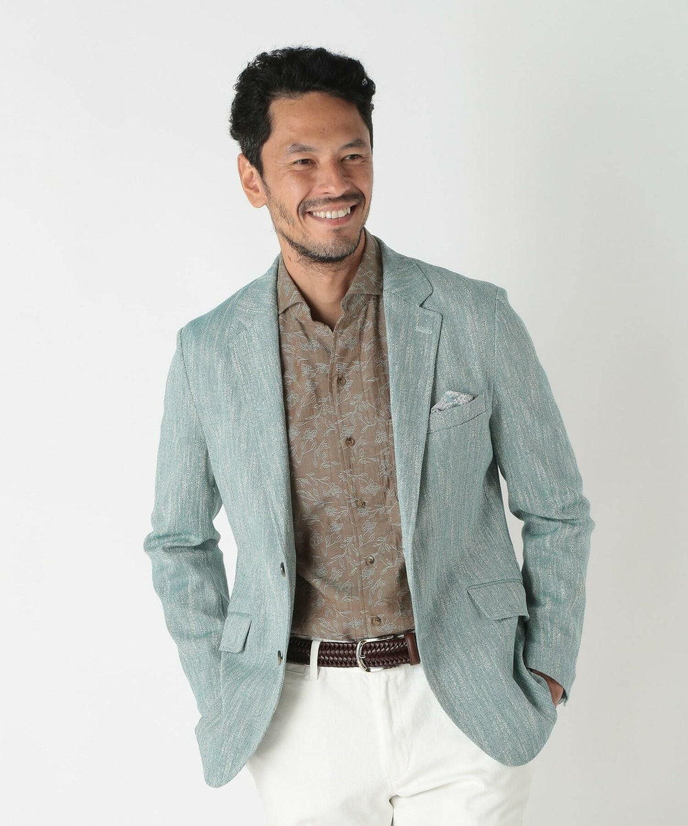 MEN'S BIGI リネン調スラブメランジジャケット グリーン