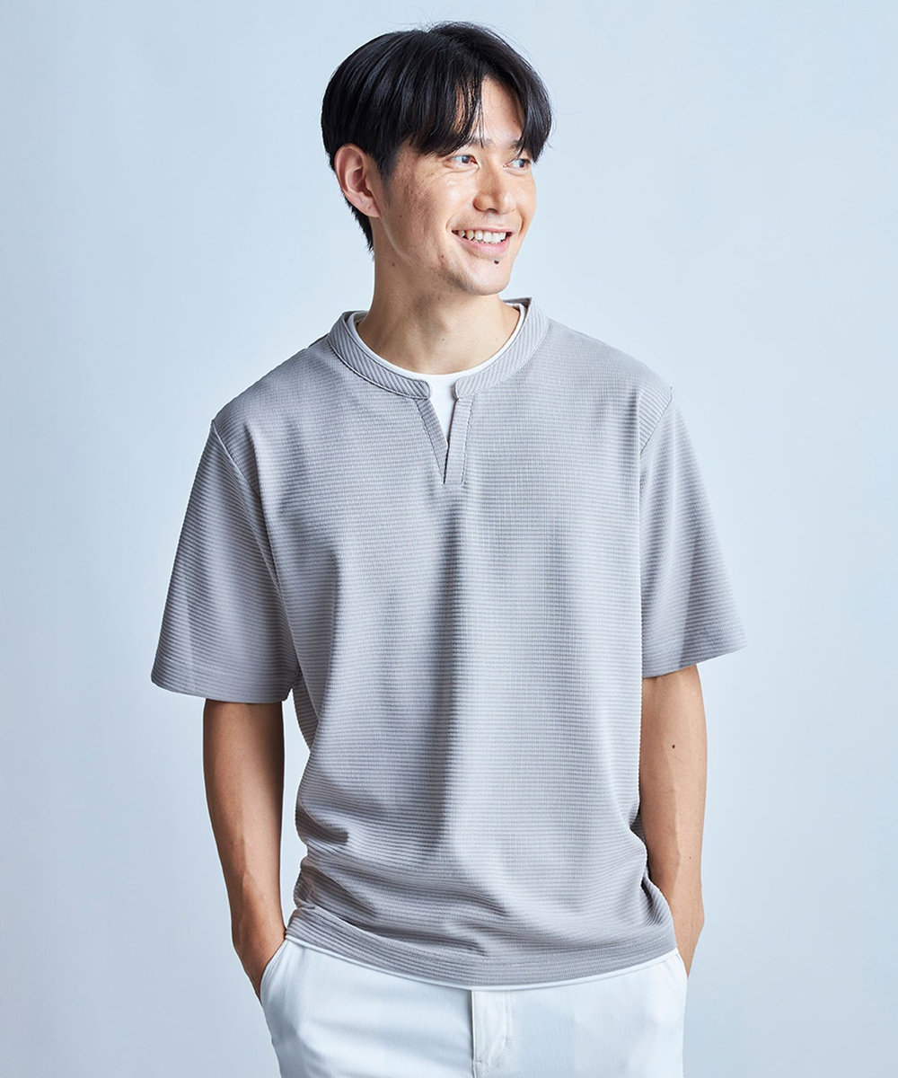 UNION STATION 	ミニワッフルキーネックレイヤードTシャツ グレー