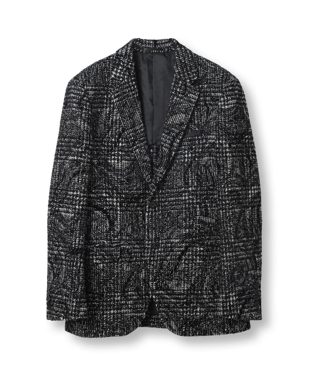 MEN'S BIGI グレンチェックフロッキープリントジャケット ブラック