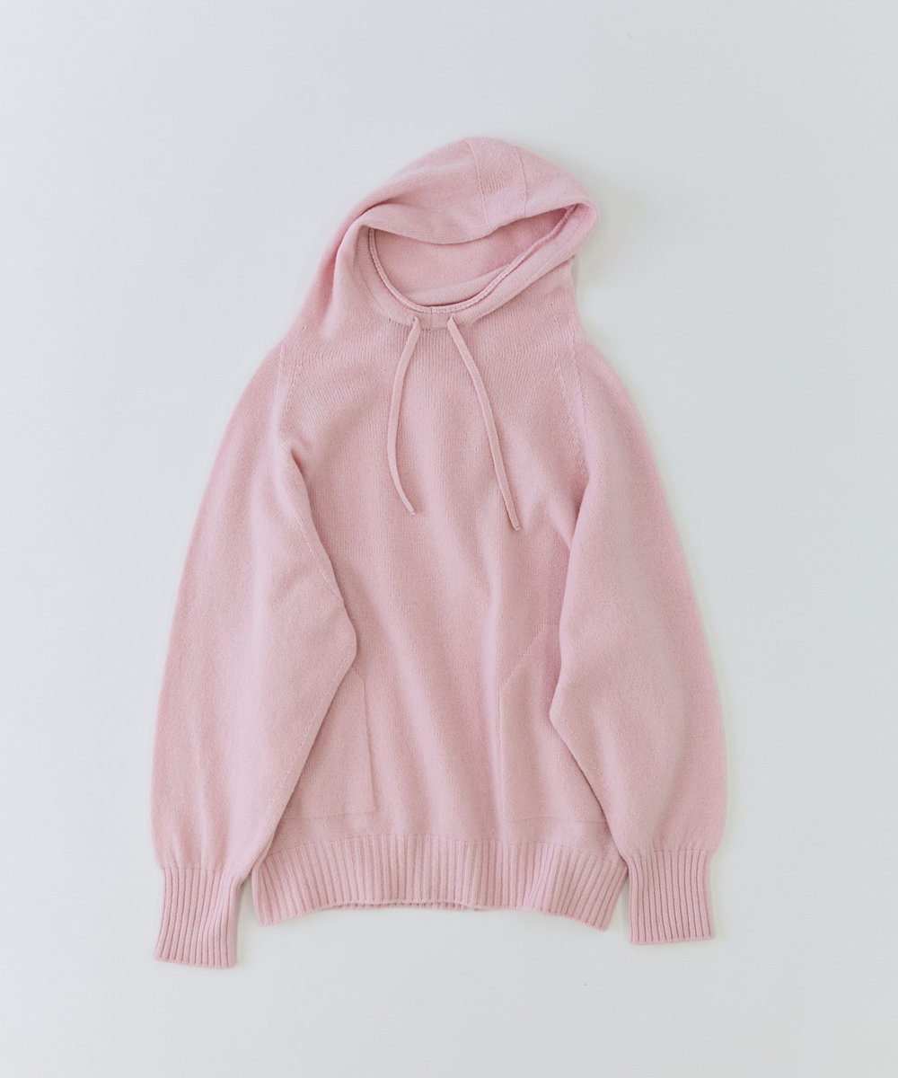 ADIEU TRISTESSE ウールカシミヤドルマンスリーブニットフーディ ピンク