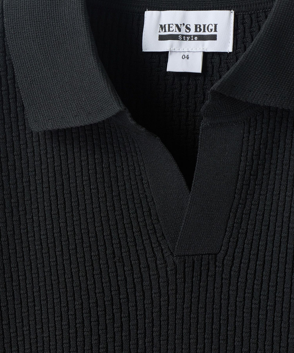 MEN'S BIGI バンブーリンクス スキッパーニットポロ ブラック