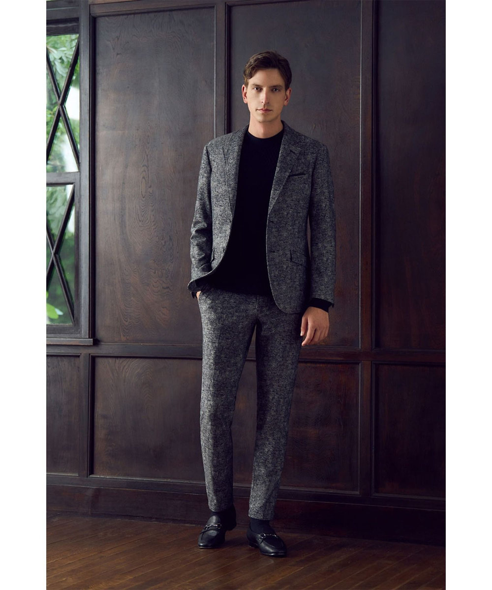 MEN'S BIGI 【ACTIVE TAILOR】ヒートパフォーマーツイード調プリントパンツ（セットアップ対応） ブラック