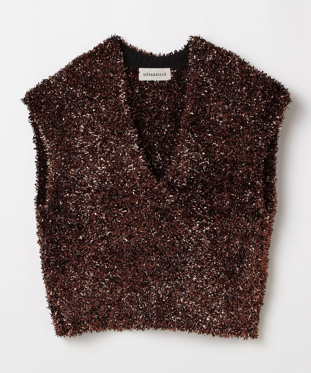 DÉPAREILLÉ METALLIC FILM YARN VEST / メタリックフィルムヤーンベスト ブロンズ