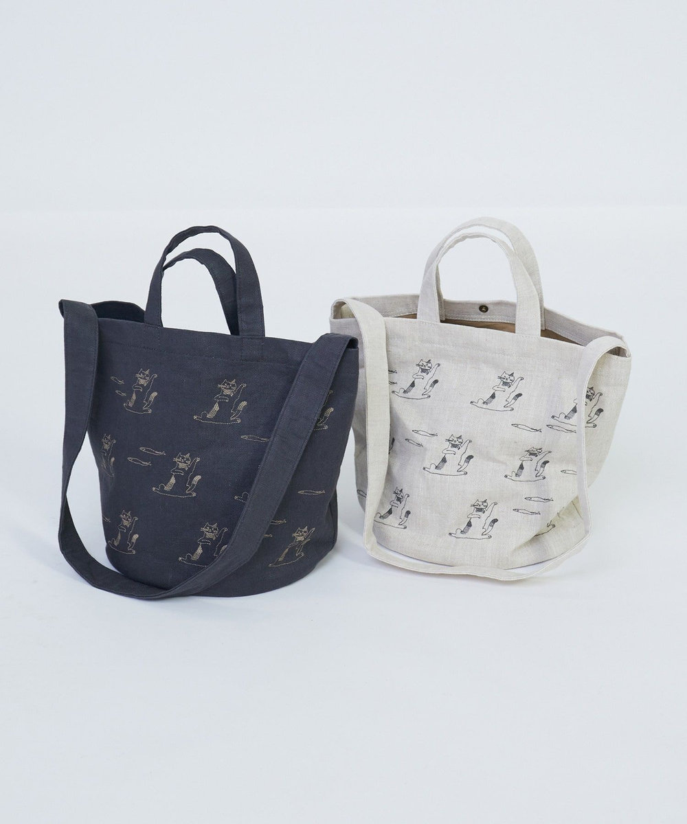 LOISIR 【アーティストコラボ】LOISIR×TORANEKOBONBONCATエンブロイダリーseauバッグ チャコールグレー