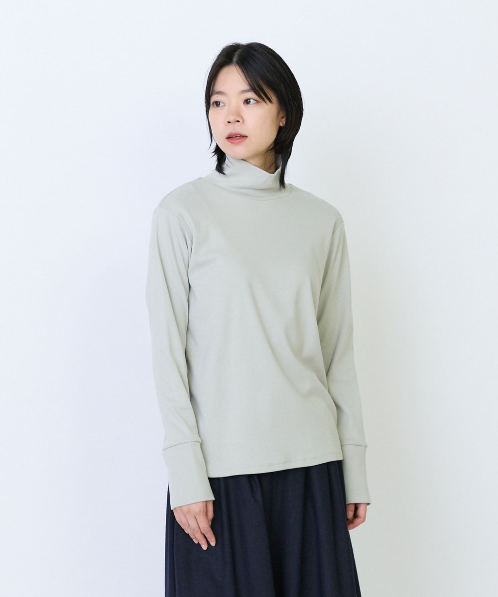 LOISIR コットンフライスタートルネックプルオーバー グリーン