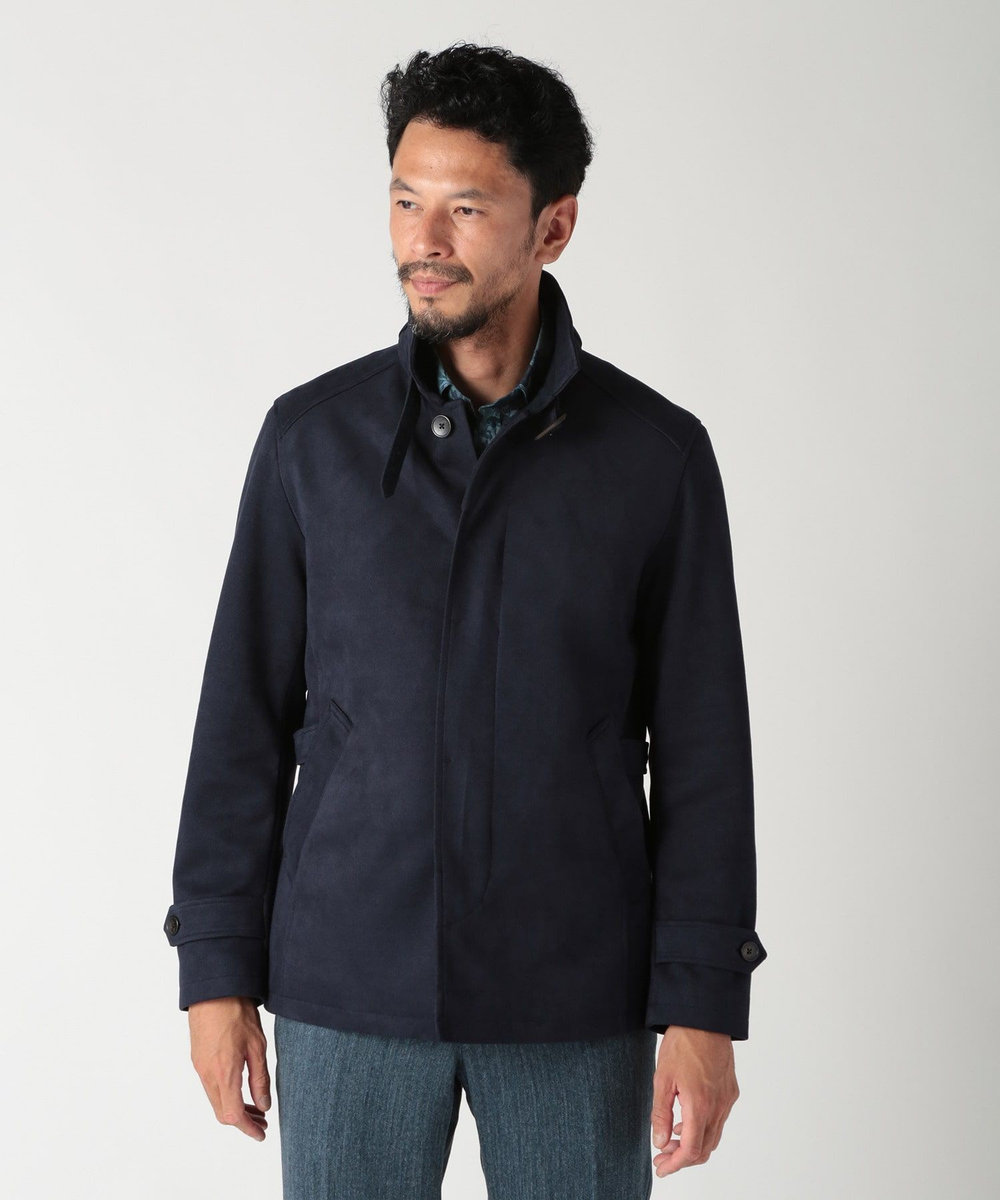 MEN'S BIGI フェイクスエード立ち襟ダンボールニットブルゾン ネイビー