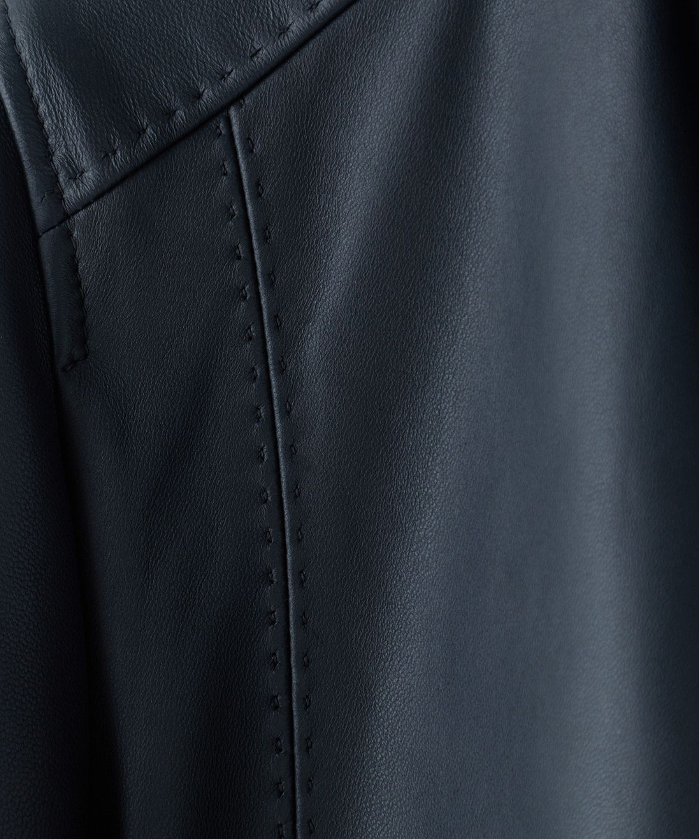 MEN'S BIGI エクセラファスナー ラムレザージャケット ネイビー