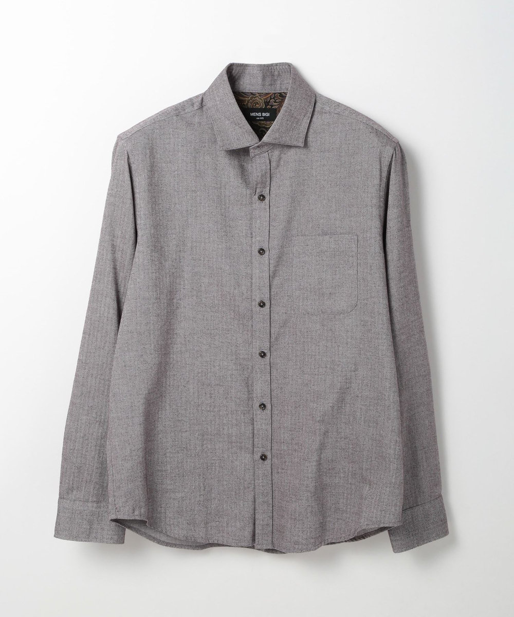 MEN'S BIGI コットンカシミアヘリンボーンシャツ ボルドー