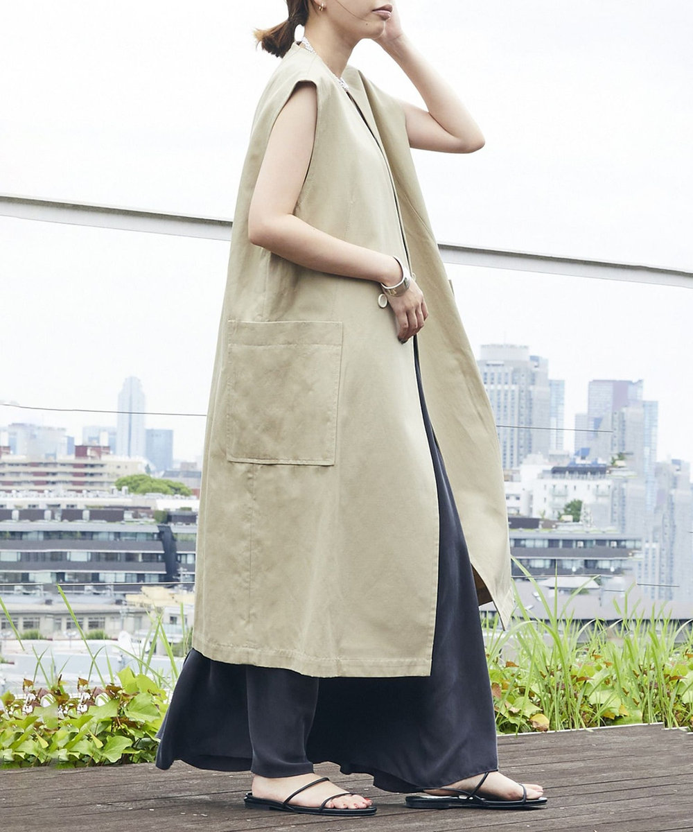 1er Arrondissement コットンヘンプツイルロングジレ ベージュ