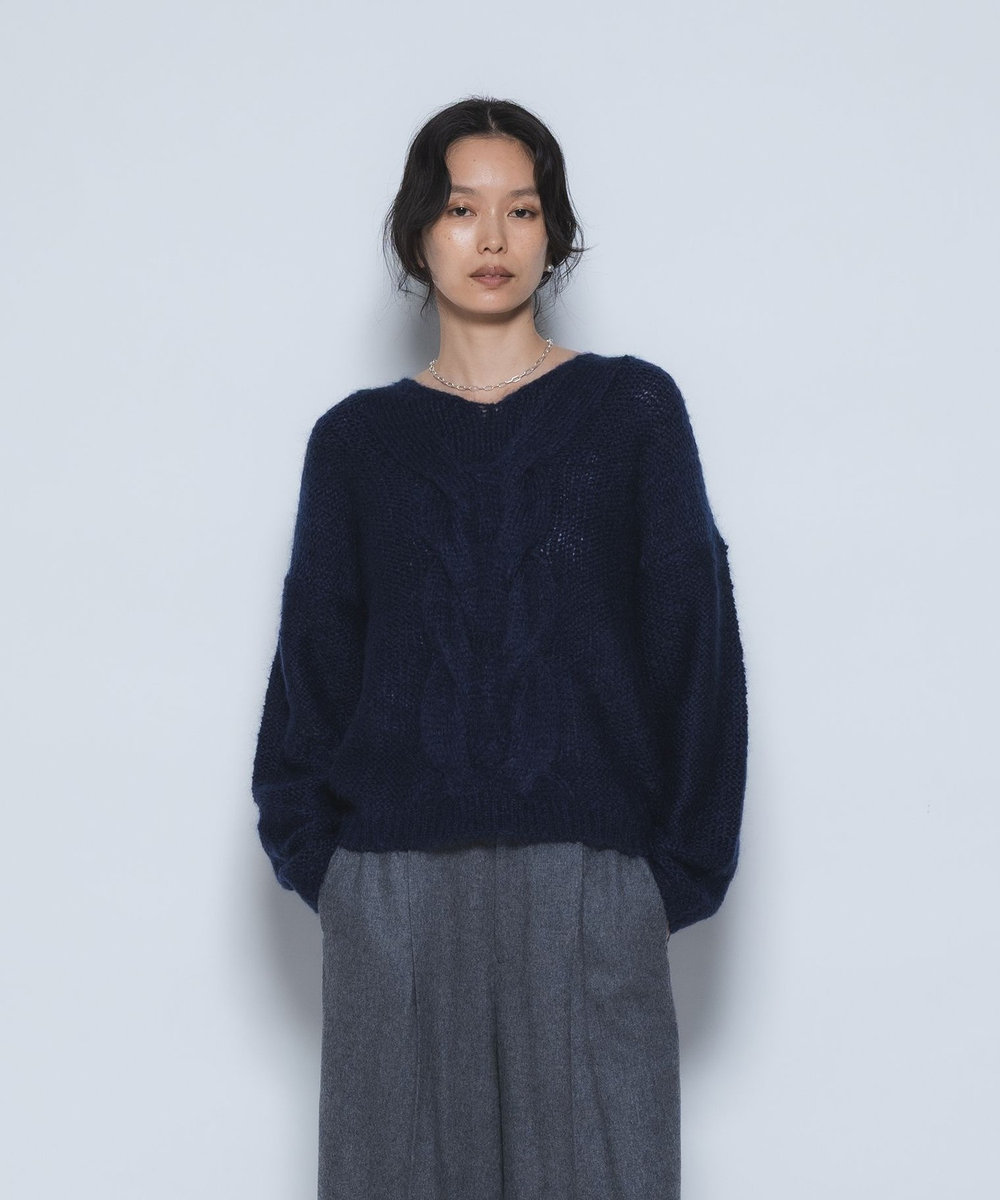 1er Arrondissement キッドモヘアケーブルニット ネイビー