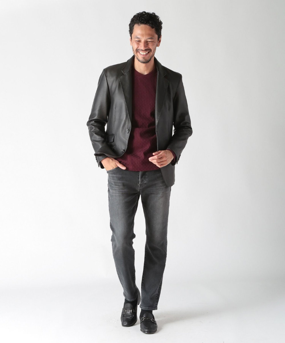 MEN'S BIGI 変形千鳥柄リンクスロングスリーブカットソー ボルドー