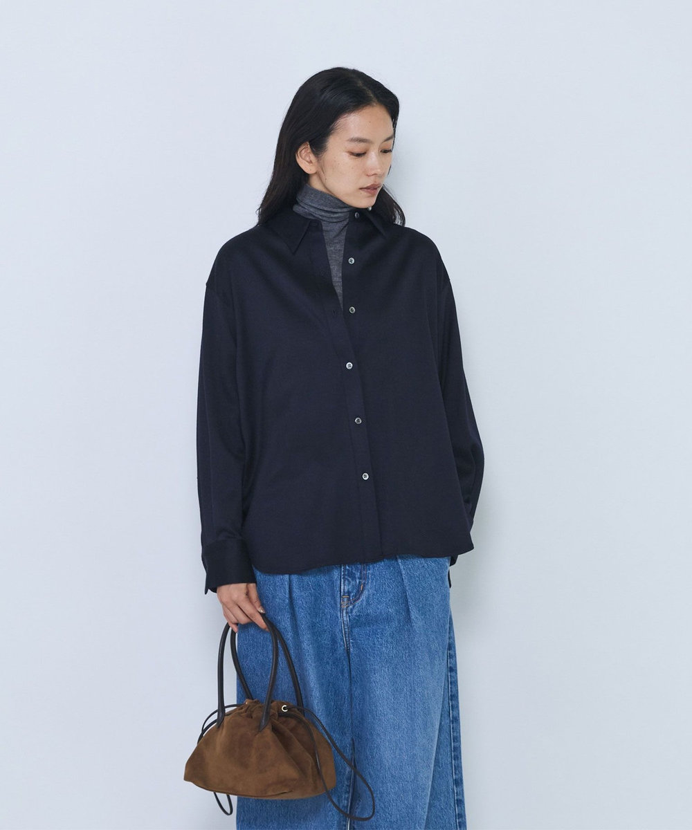1er Arrondissement ウールサテンシャツ ネイビー