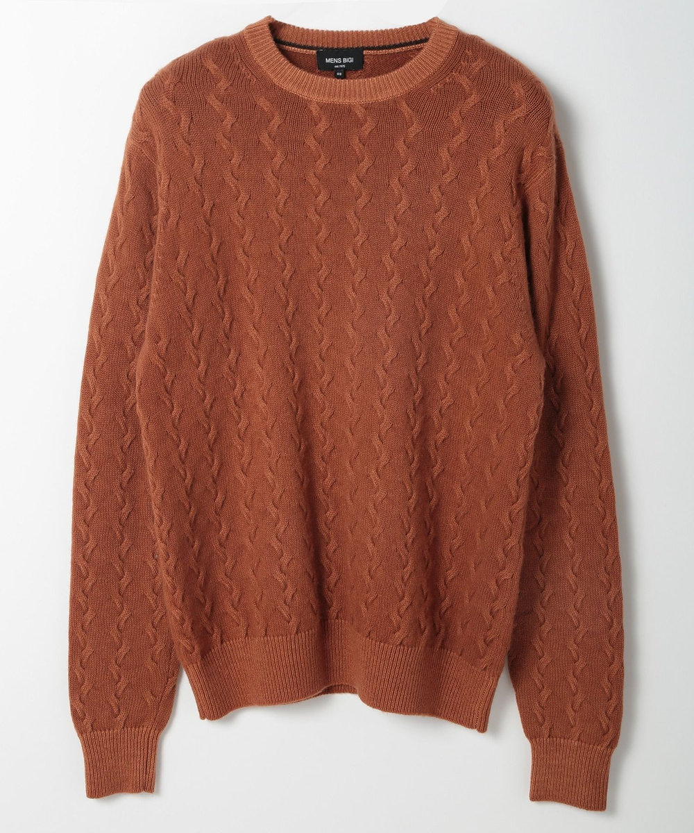 MEN'S BIGI 5G スノー加工ケーブルクルーニット オレンジ