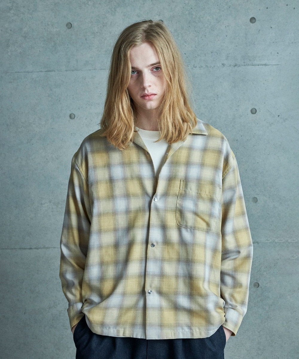 MEN'S BIGI オンブレーチェックヴィンテージ調シャツ イエロー