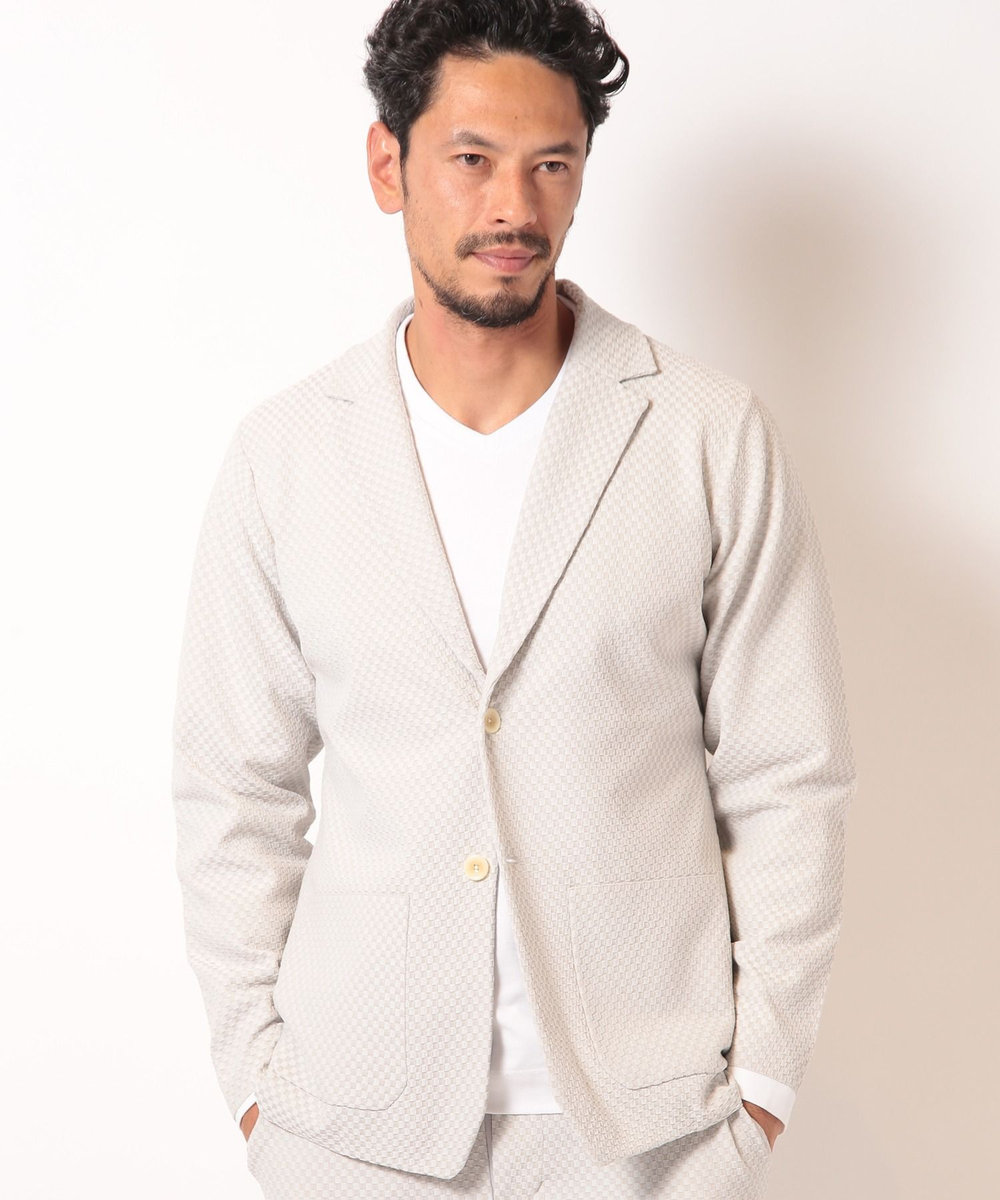 MEN'S BIGI ポリエステルエアリードッツテーラードジャケット ライトグレー