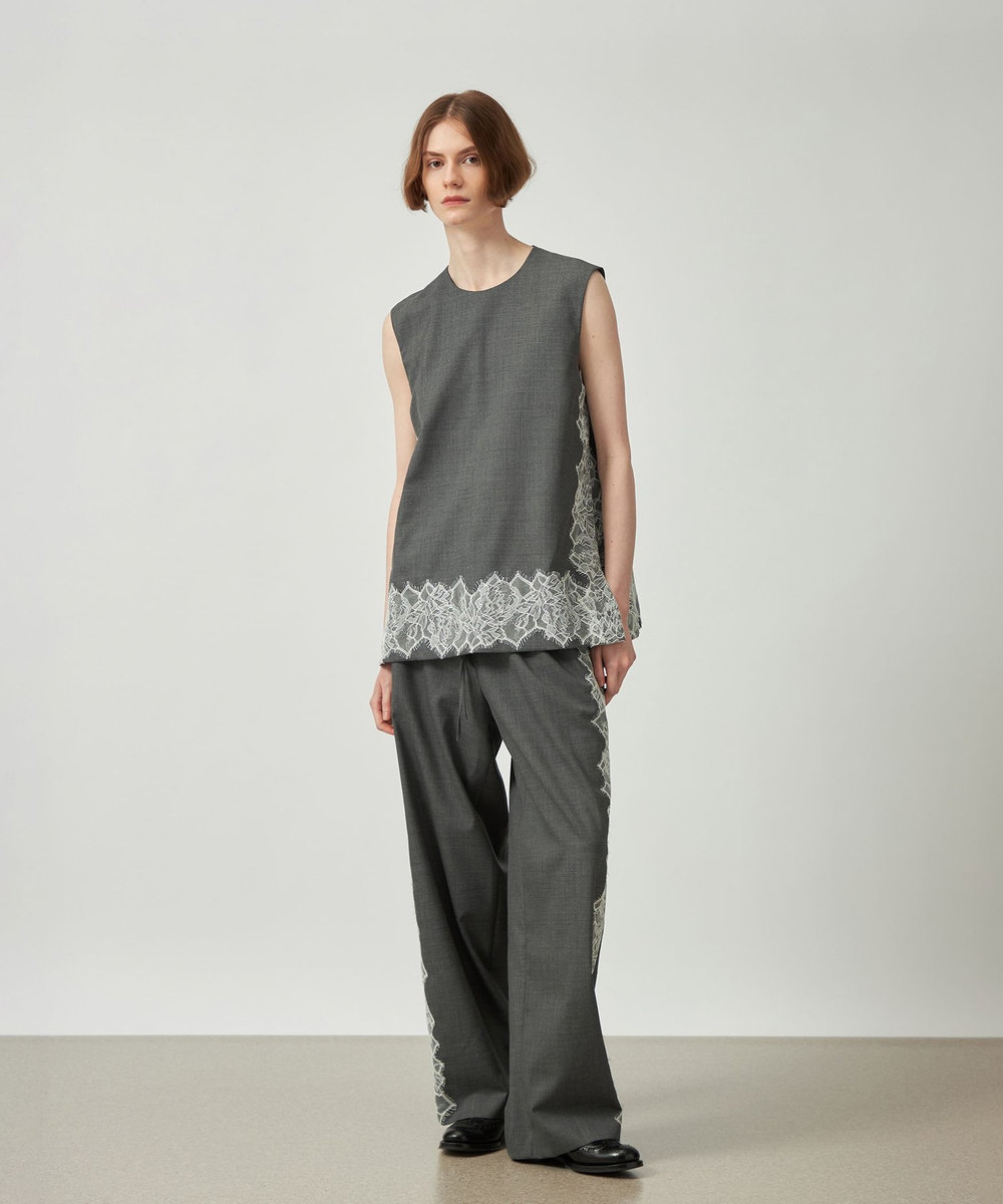 DÉPAREILLÉ VISCORSE WOOL LACE PANTS / ヴィスコースウールレースパンツ グレー