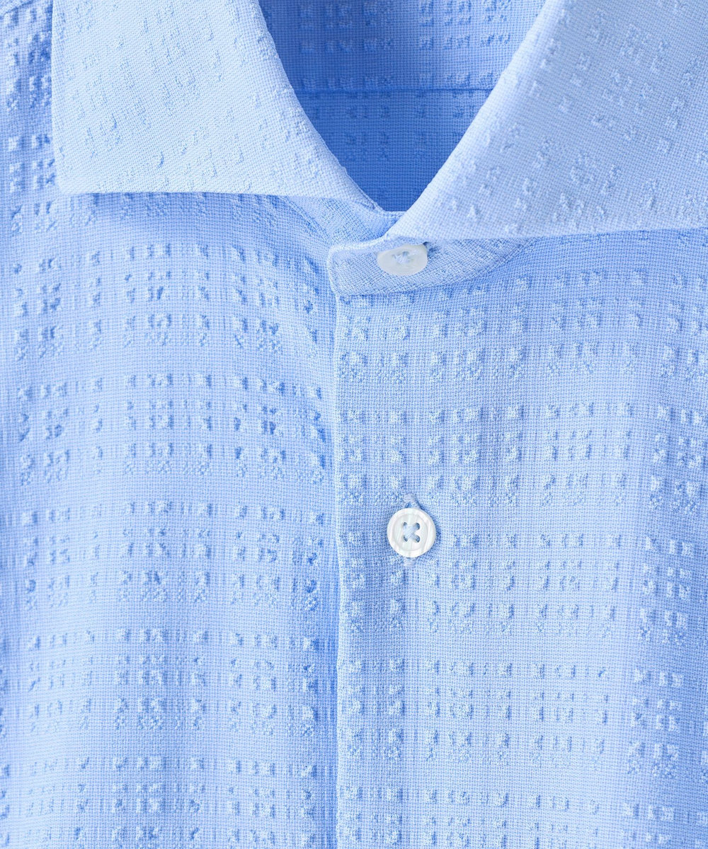MEN'S BIGI ブロックサッカー カジュアルシャツ＜ストレッチ＞ サックスブルー
