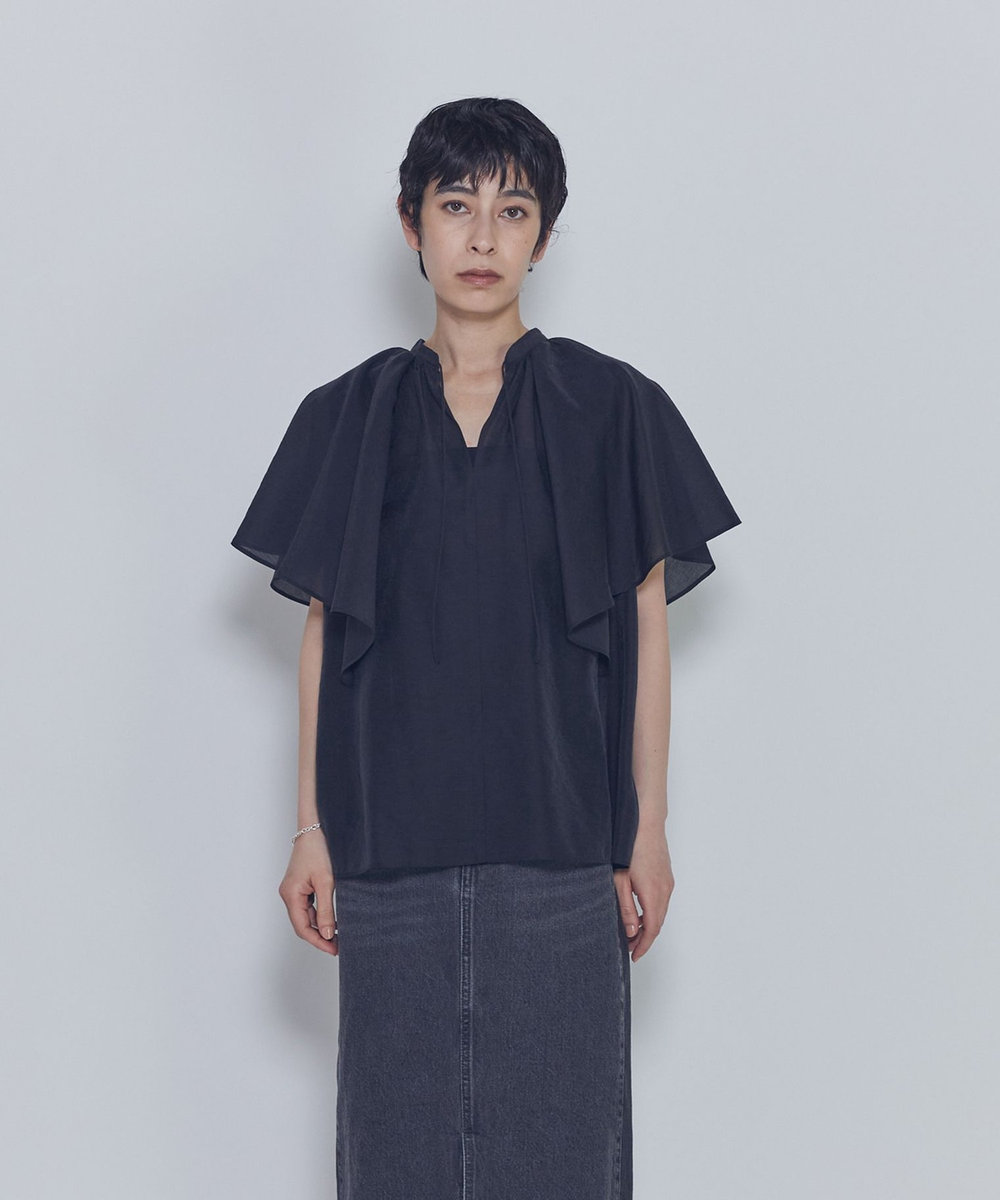 1er Arrondissement シアーキュプラシルクラッフルブラウス ブラック