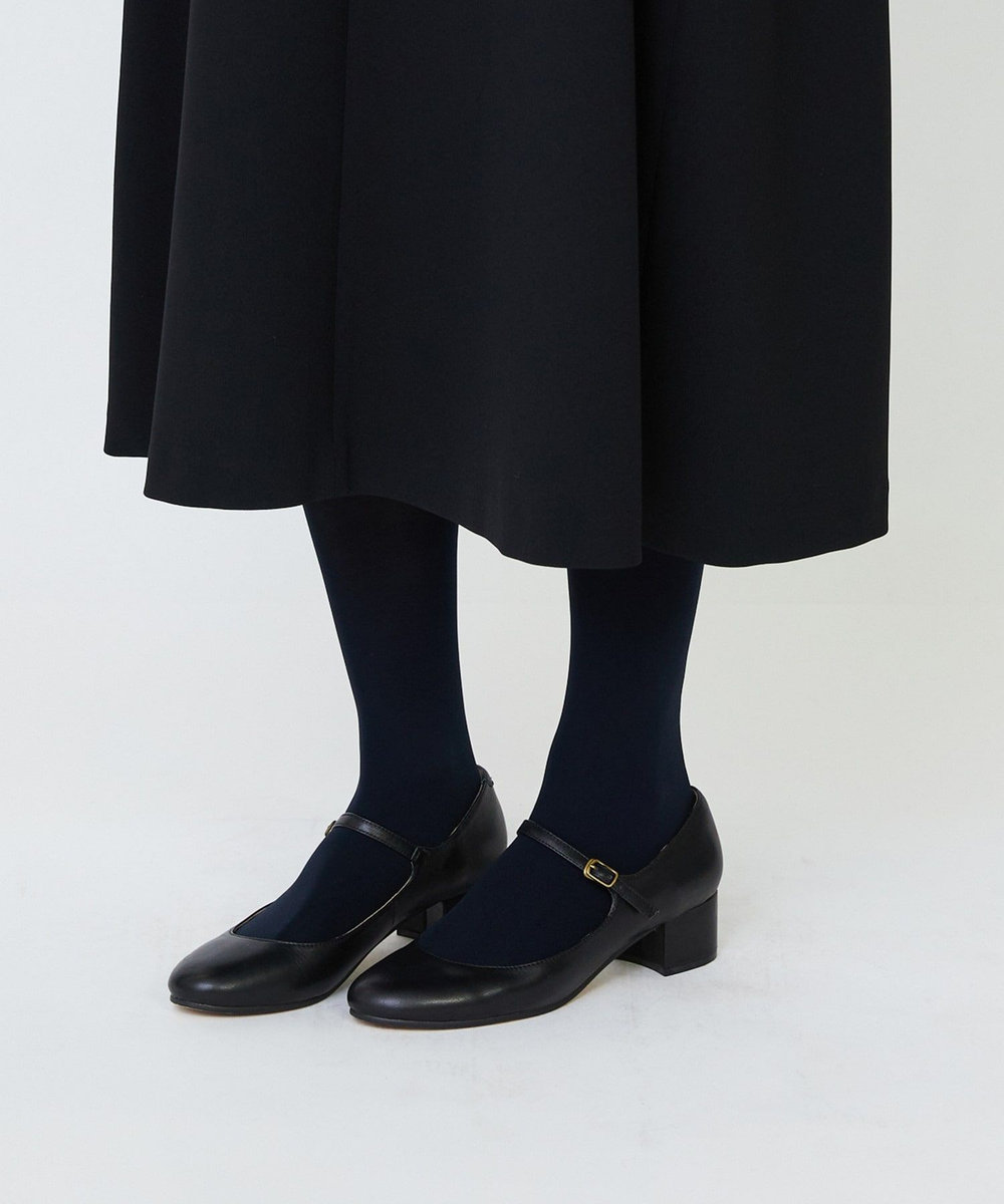 LOISIR エコダブルクロスキーネックワンピース ブラック