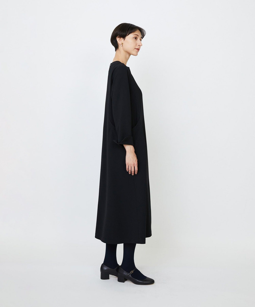 LOISIR エコダブルクロスキーネックワンピース ブラック