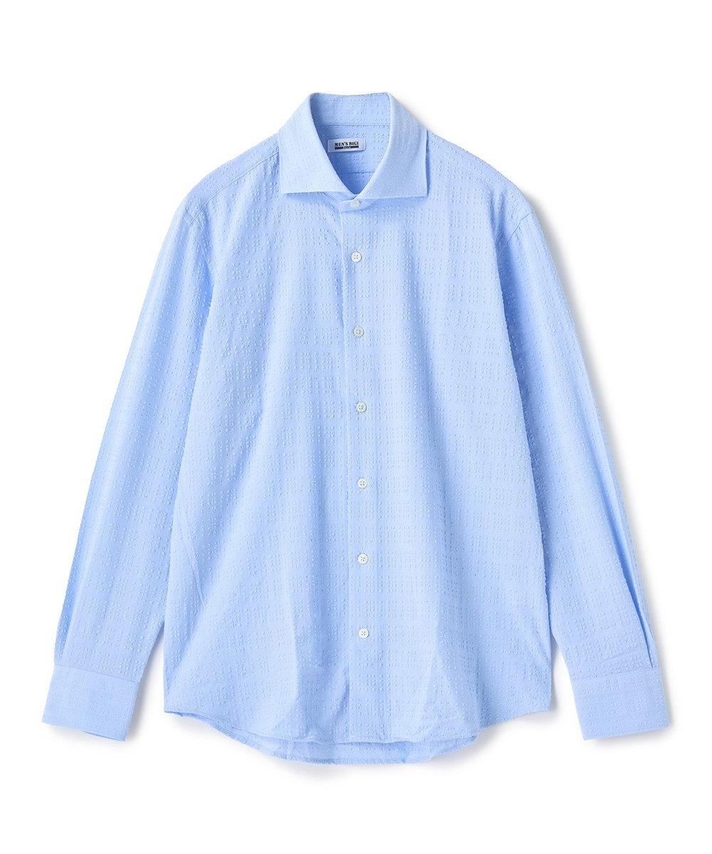 MEN'S BIGI ブロックサッカー カジュアルシャツ＜ストレッチ＞ サックスブルー