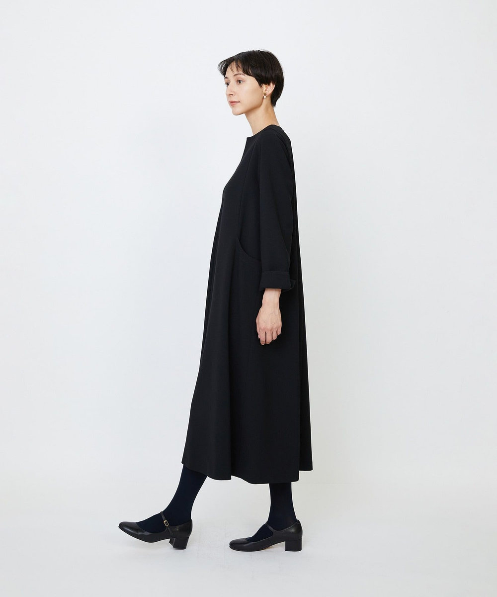 LOISIR エコダブルクロスキーネックワンピース ブラック
