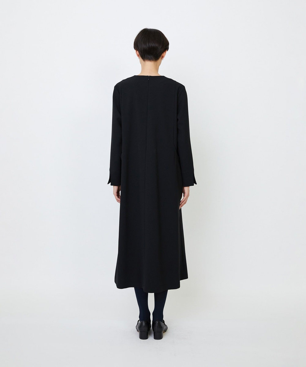 LOISIR エコダブルクロスキーネックワンピース ブラック