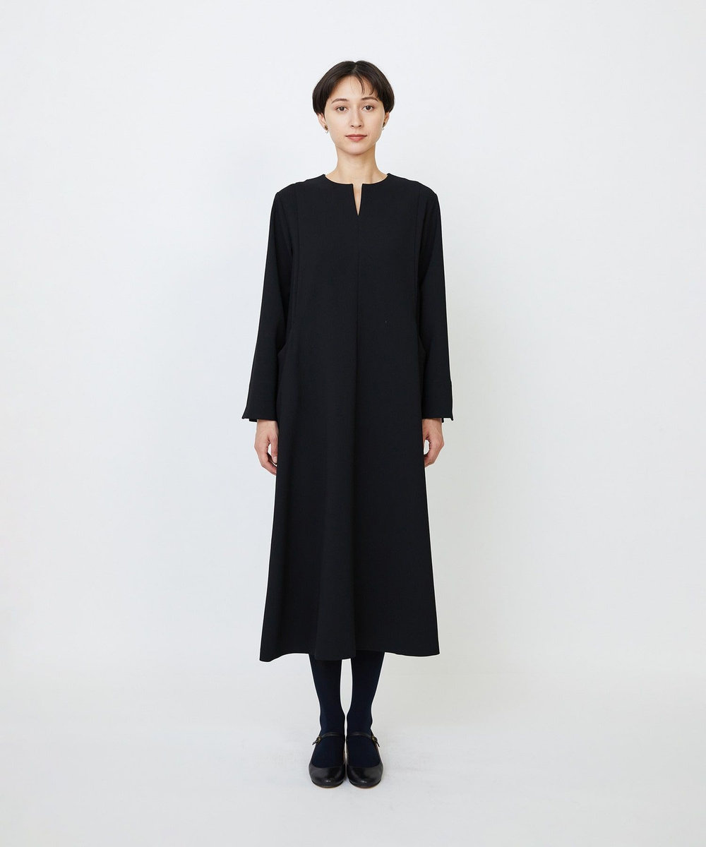 LOISIR エコダブルクロスキーネックワンピース ブラック