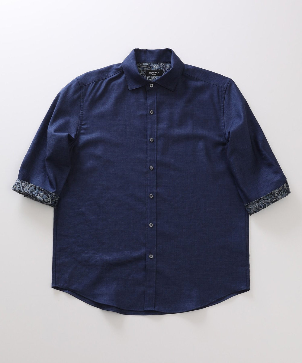 MEN'S BIGI オクシィジュエルストレッチ7分シャツ ネイビー