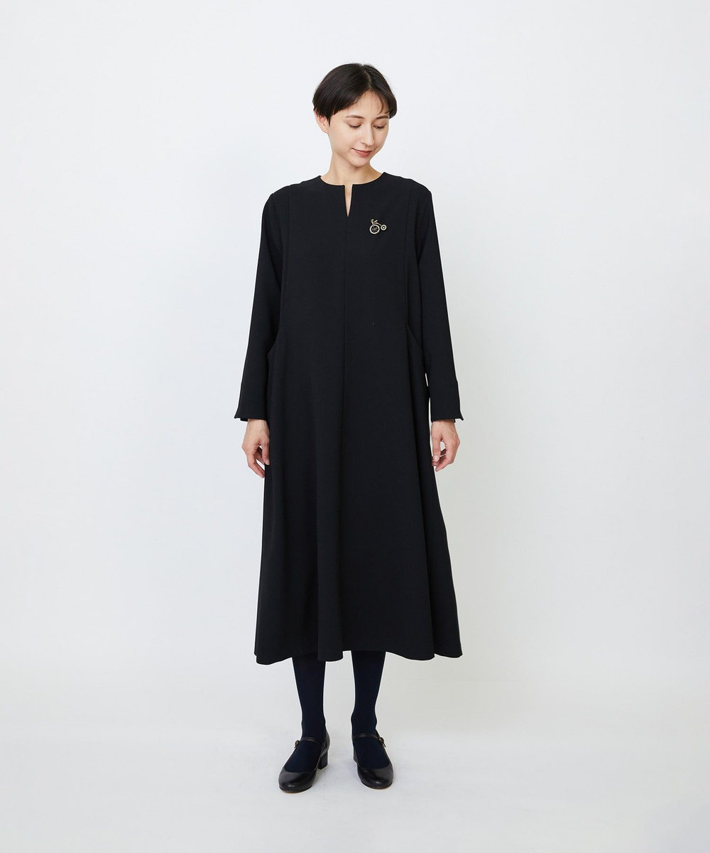 LOISIR エコダブルクロスキーネックワンピース ブラック