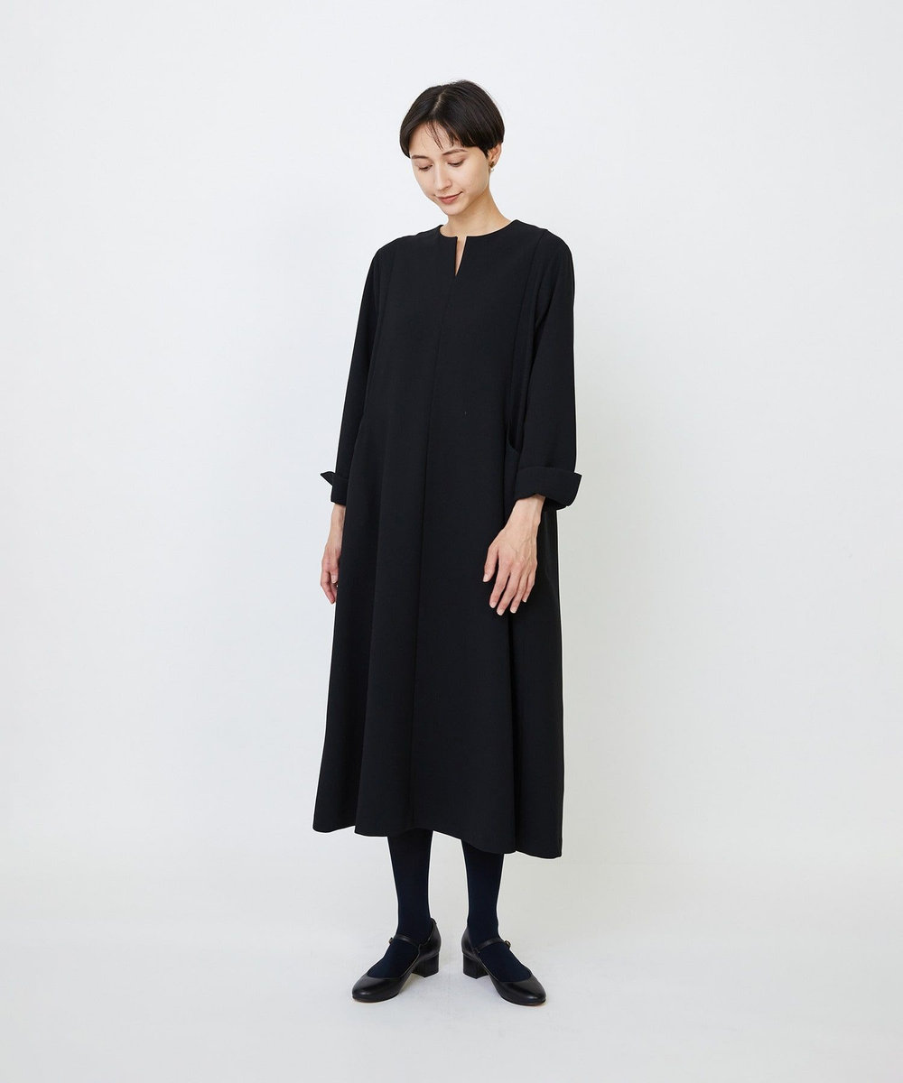 LOISIR エコダブルクロスキーネックワンピース ブラック