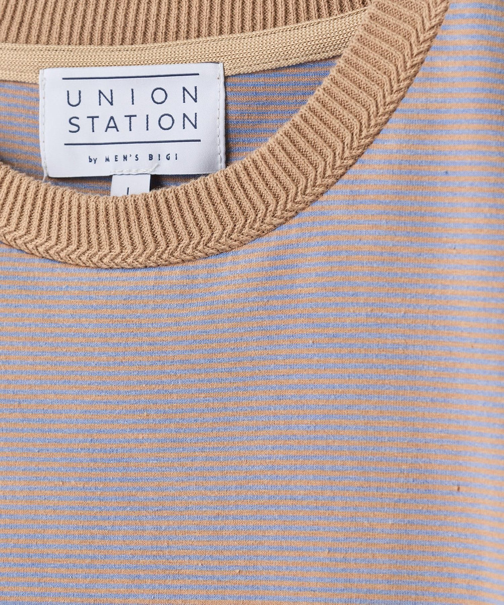 UNION STATION ヴィンテージライクミジンボーダーTシャツ＜ストレッチ・マシンウォッシャブル＞ ブルー