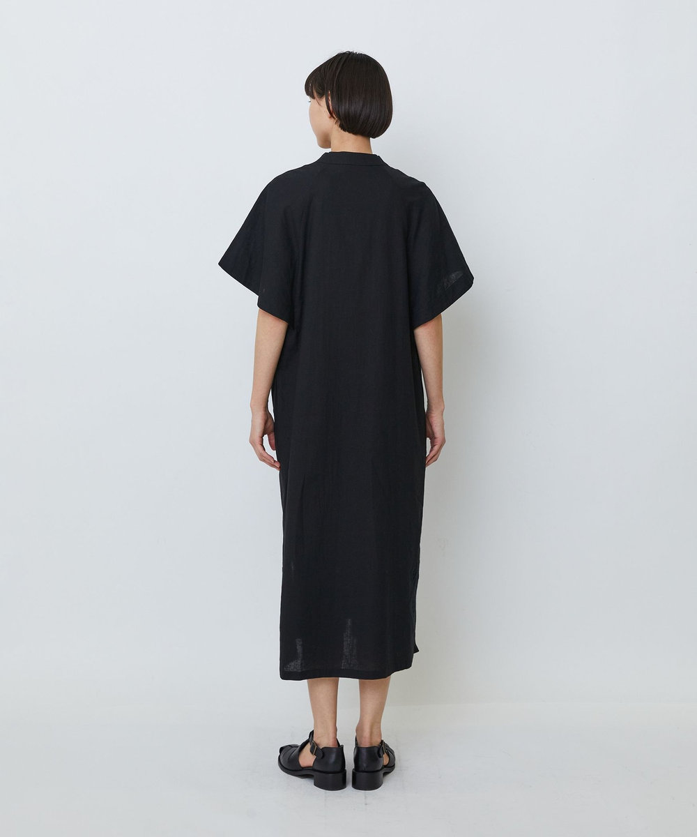LOISIR コットンリネンクロス刺繍入りワンピース ブラック