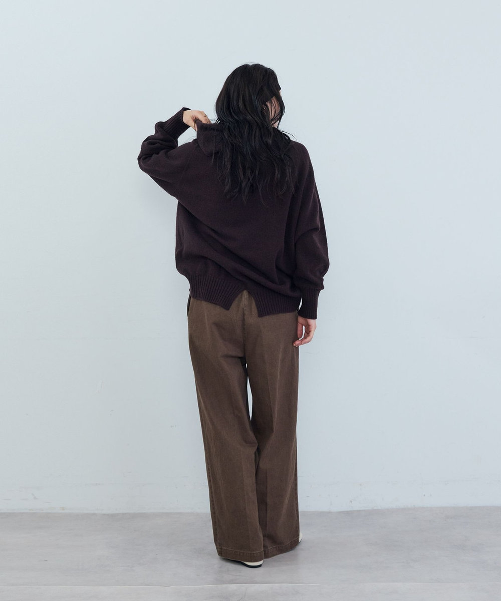 ADIEU TRISTESSE ウールカシミヤドルマンスリーブニットフーディ ブラウン