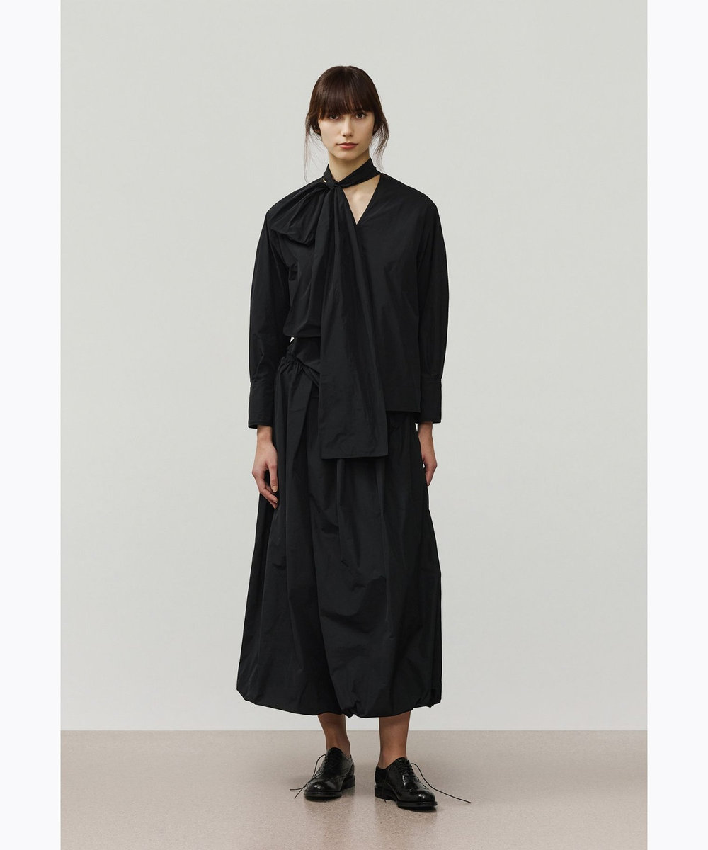 DÉPAREILLÉ POLYESTER TAFFETA TUCK SKIRT / ポリエステルタフタタックスカート ブラック