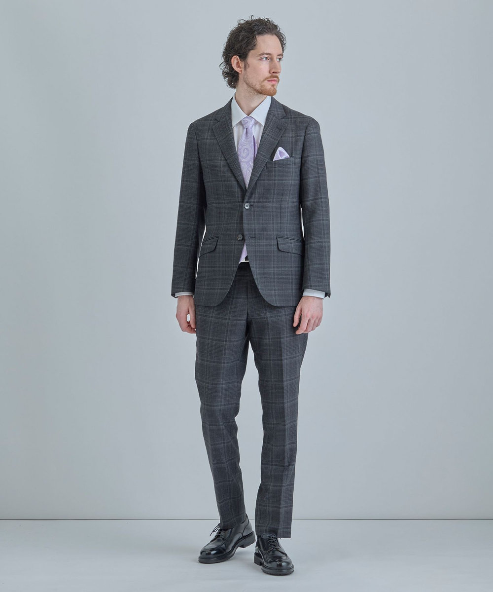 MEN'S BIGI シャドーペイズリー×ドット柄シルクネクタイ パープル