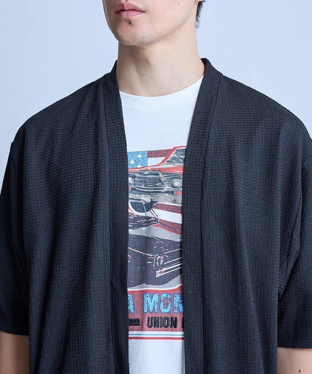 UNION STATION 【WEB限定】シア―5分袖ボタンレスカーディガン＜ストレッチ・ハンドウォッシャブル・接触冷感・通気性＞ ブラック