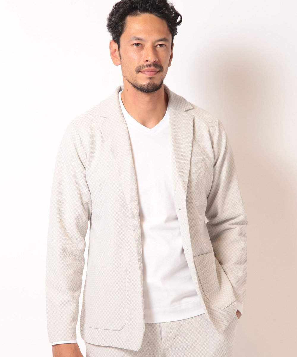 MEN'S BIGI ポリエステルエアリードッツテーラードジャケット ライトグレー