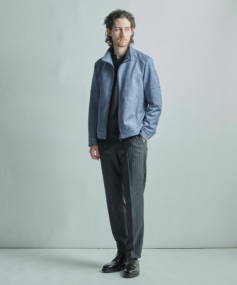 MEN'S BIGI フェイクスエードダンボール ライダースジャケット＜ストレッチ＞ ブルー