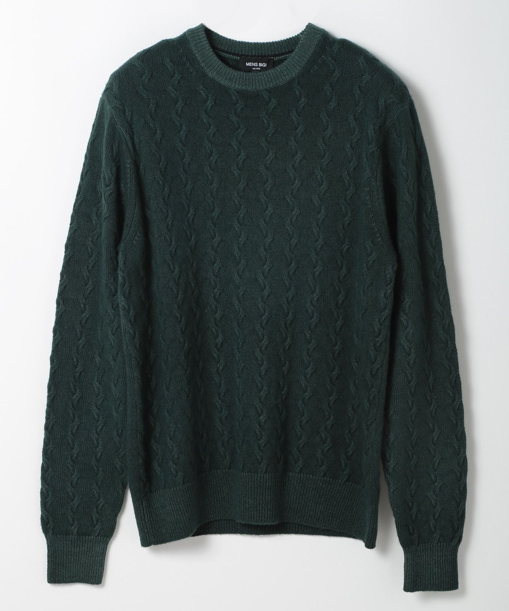 MEN'S BIGI 5G スノー加工ケーブルクルーニット グリーン