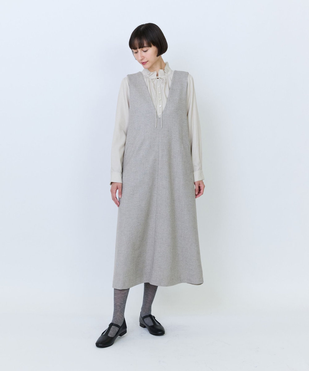 LOISIR クラシカルツイードジャンパースカート ベージュ