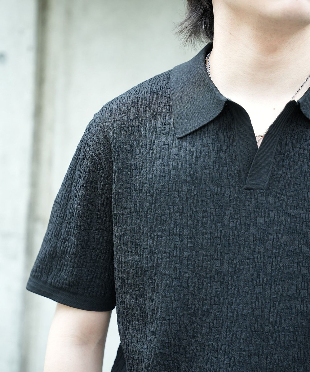 UNION STATION *WEB限定 ルーズフィットジャガードスキッパーポロ ブラック