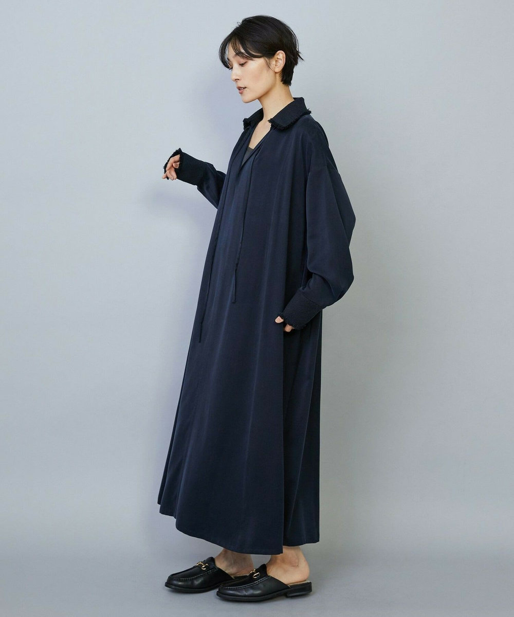 MOGA フィブリルサテンフレアワンピース ネイビー