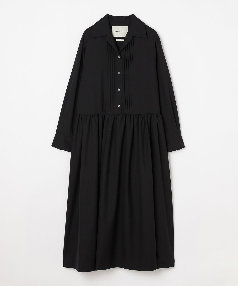 DÉPAREILLÉ WOOL PINTUCK SHIRT DRESS / ウールピンタックシャツドレス ブラック