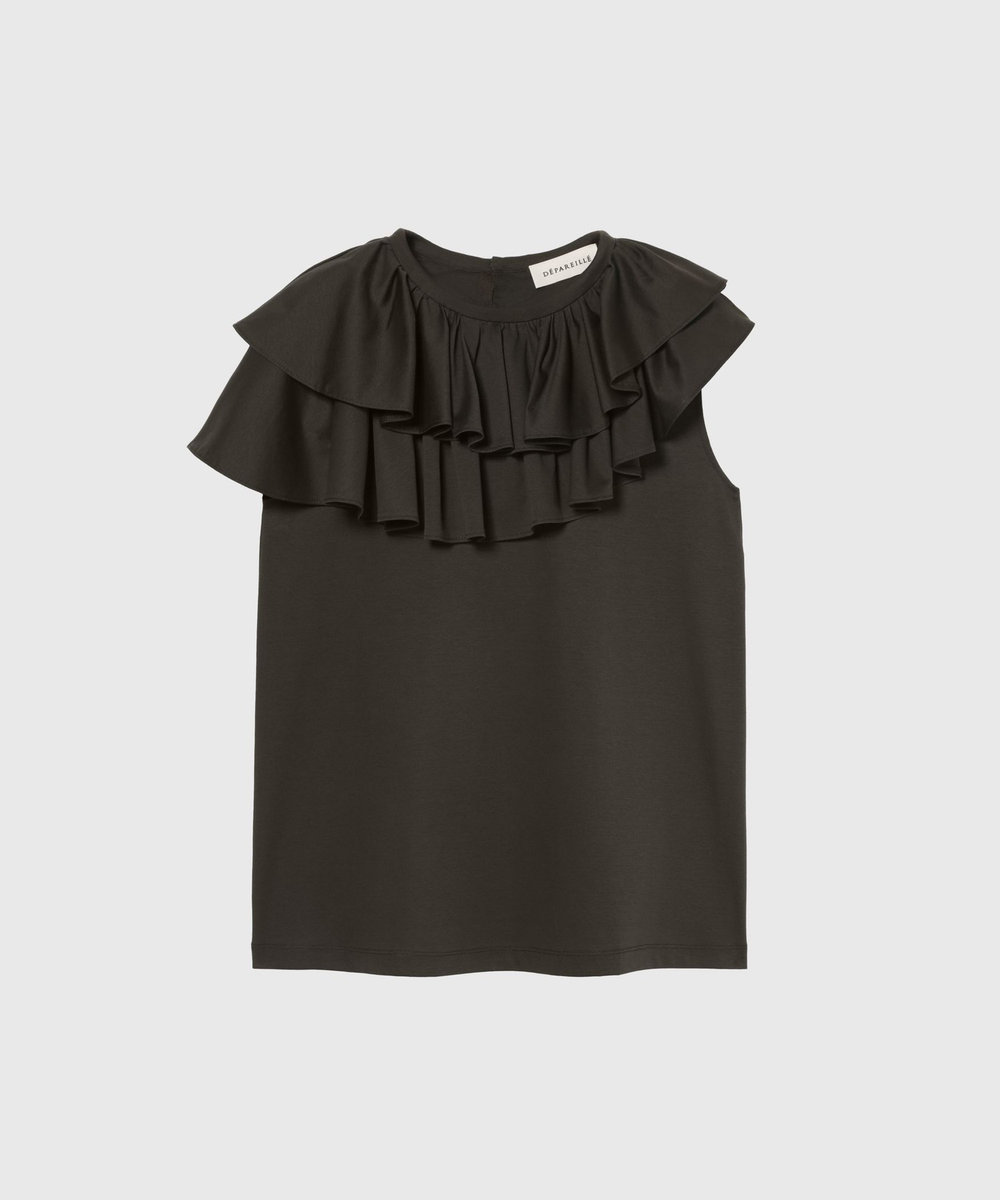 DÉPAREILLÉ COTTON JERSEY RUFFLE TOPS / コットンジャージーラッフルトップス ブラウン