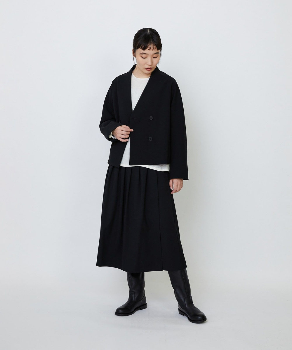 LOISIR エコダブルクロスノーカラージャケット ブラック