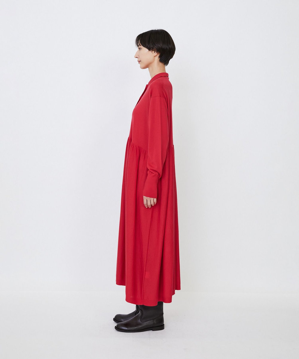 LOISIR ウール梳毛天竺ポロワンピース レッド