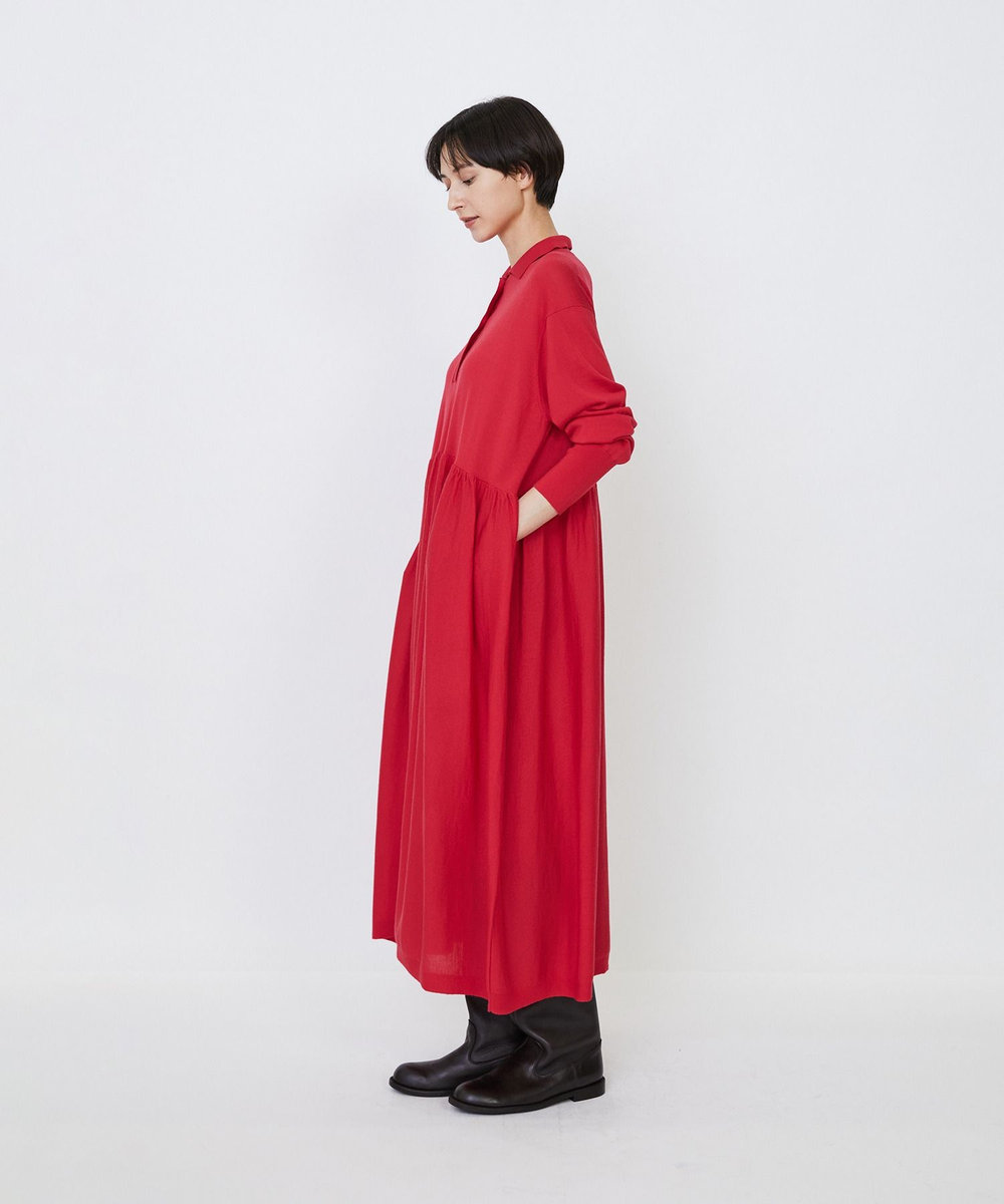 LOISIR ウール梳毛天竺ポロワンピース レッド