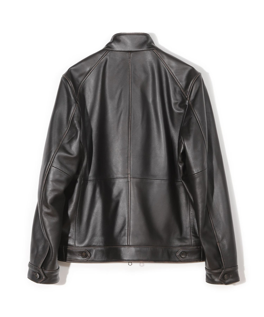 MEN'S BIGI スタンドカラーシングルライダース シープレザージャケット＜エイジング加工＞ ブラック